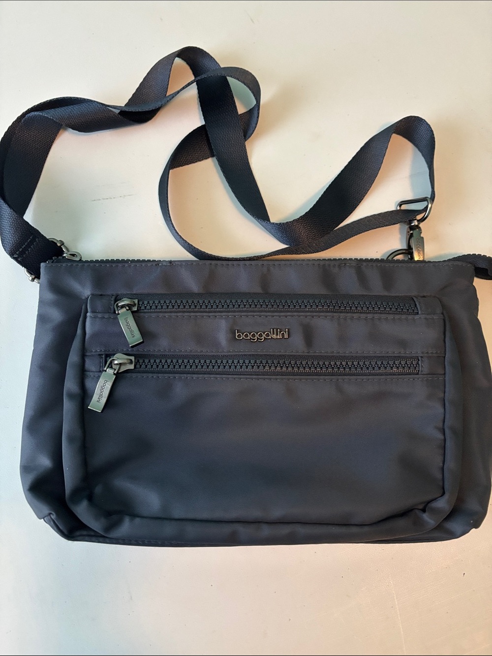Baggallini Navy Nylon Crossbody with Dual Front Zips